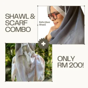 Kehribar Shawl (Slate Grey) + Piramit Scarf (Light Multi Pattern)