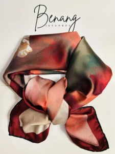 Red Iris Rayon Scarf – 90x90cm Small Size