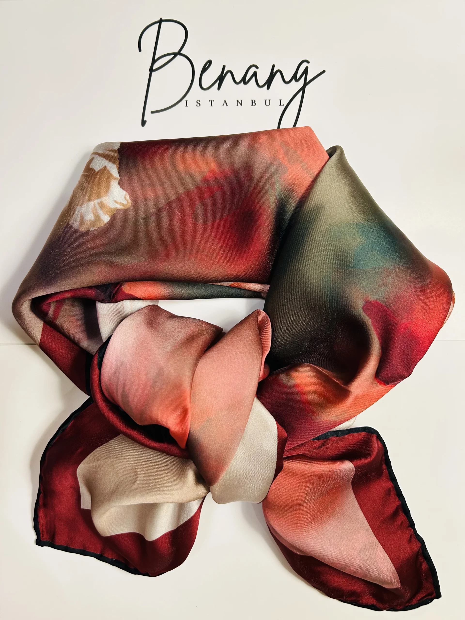 Red Iris Rayon Scarf – 90x90cm Small Size