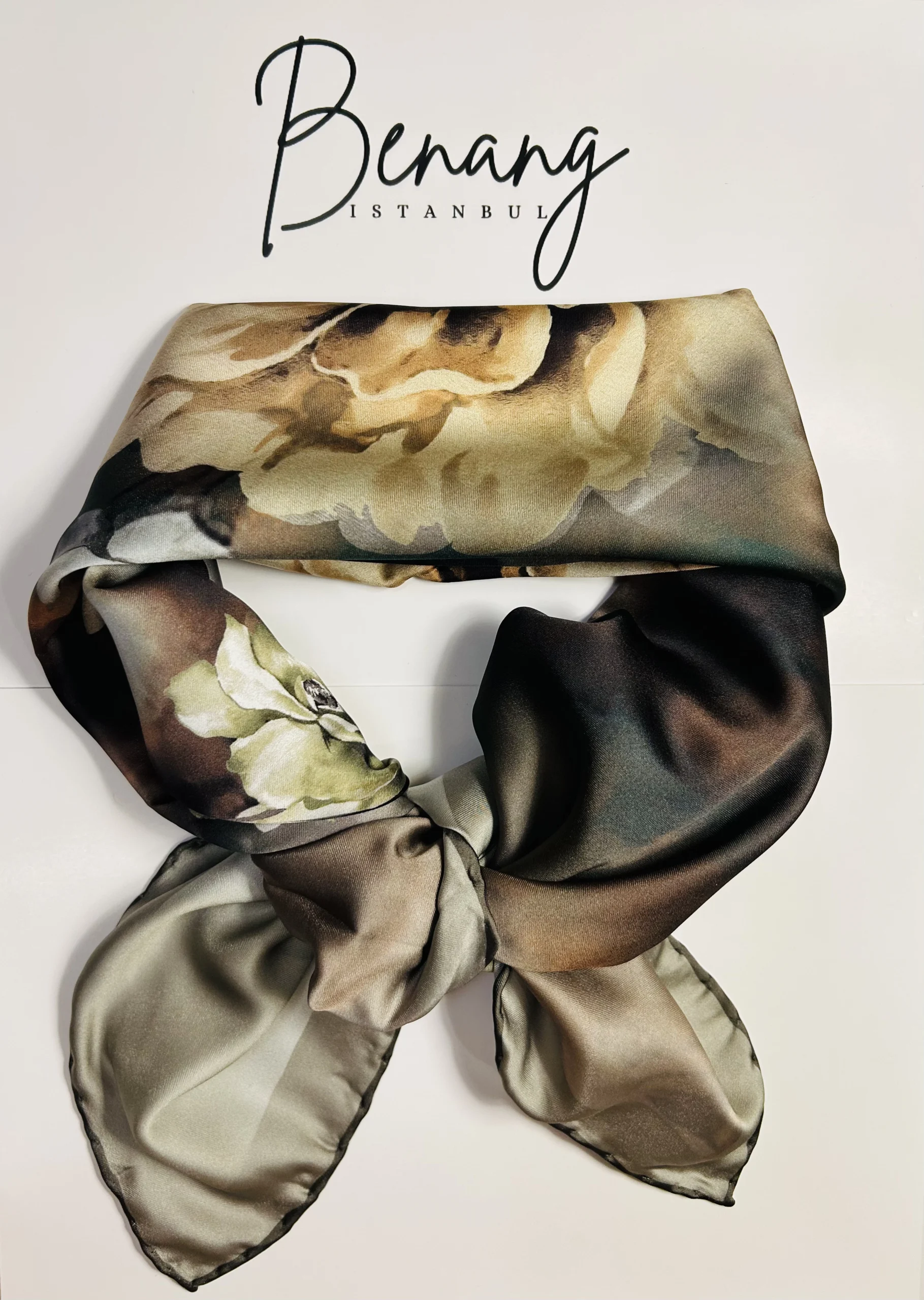 Green Iris Rayon Scarf – 90x90cm Small Size