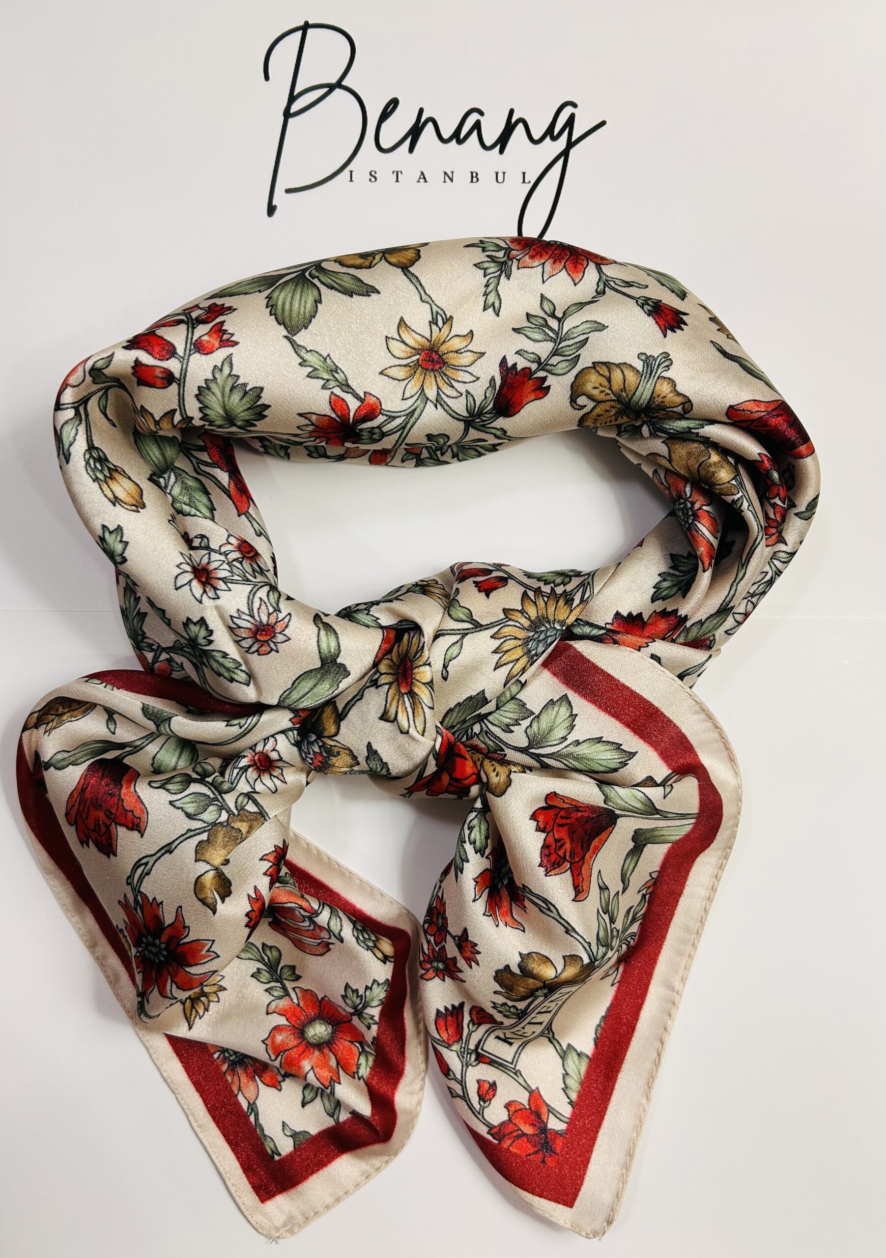 Crimson Bells Crystal Crepe Scarf – 90x90cm Small Size